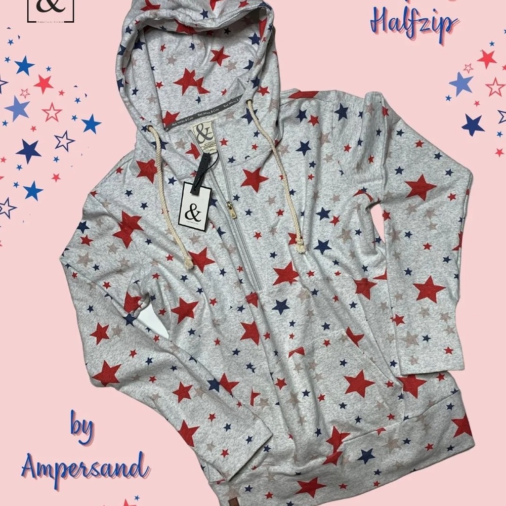 Ampersand Avenue halfzip hoodie sweatshirt - Star Spangled